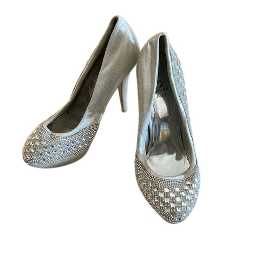 Second Luv Silver Rhinestone High Heel, size 10, 5 in heel